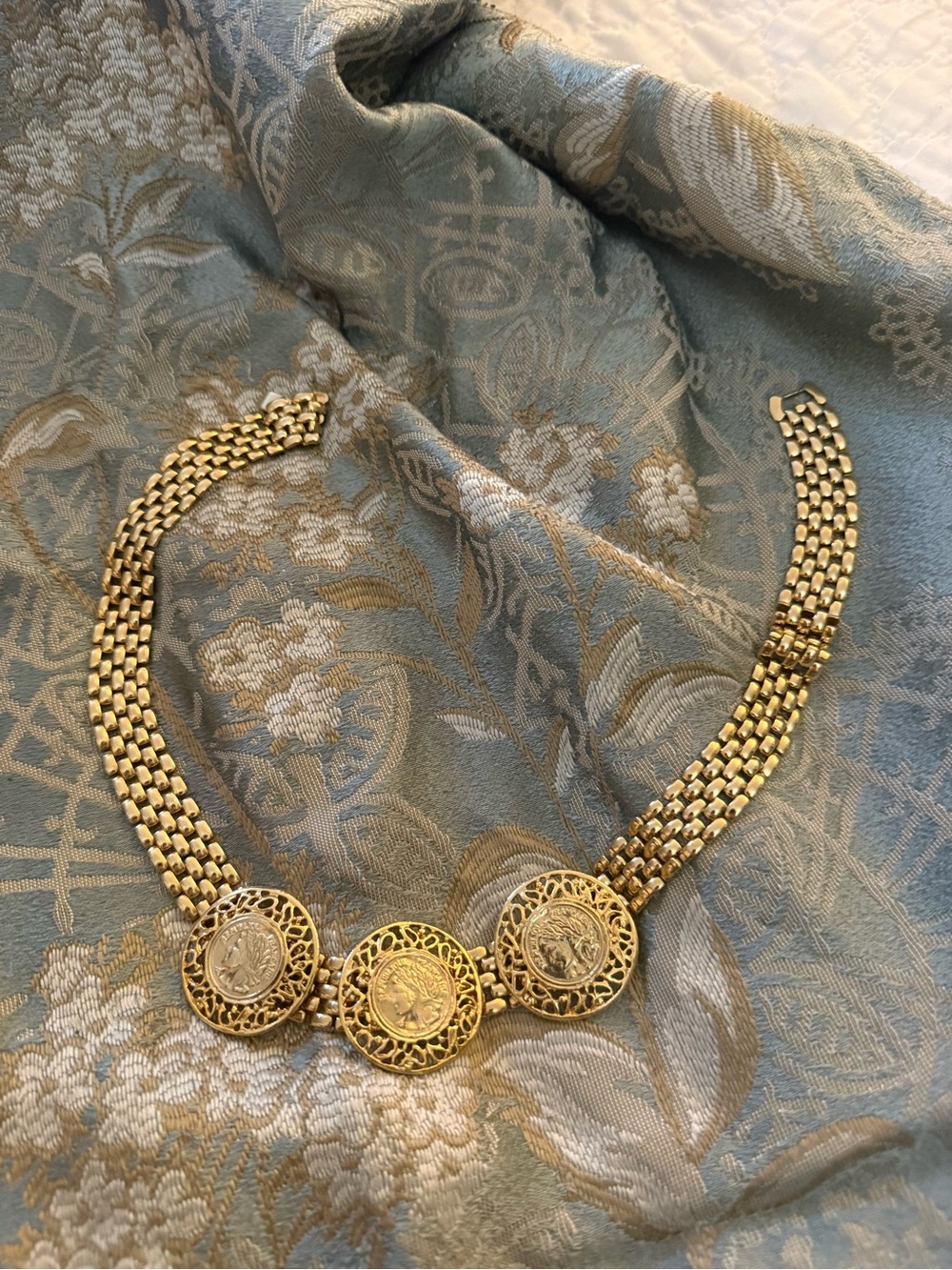 Vintage/Antique Coin Medallion Link Choker Necklace - Women Jewelry